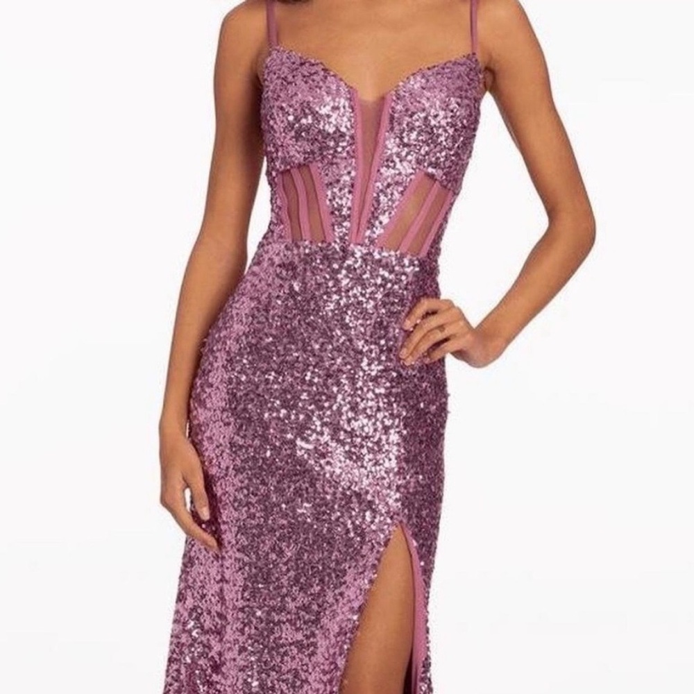 Aj Morgan Glittering Pink Sequin Gown